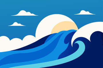 Fototapeta premium Creative Artistic Waves Crashing on Shore with Vast Ocean Horizon Ultra HD Vector Illustration Background