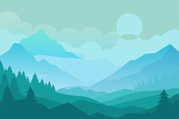 Fototapeta premium Ethereal Morning Fog Shrouding Nature Landscape Wallpaper Vector Illustration Background