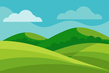 Fototapeta premium Picturesque Rolling Green Hills Landscape Scenic Background Vector Illustration Background