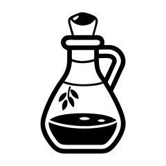 Olive oil jar in glass with handle and olive branch design  