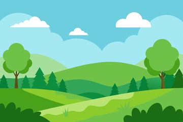Obraz premium Serene Tranquil Green Meadow Nature Landscape Background Vector Illustration Background