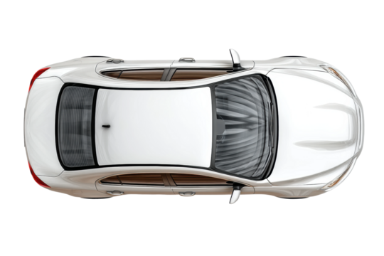 PNG Top view of a sleek white sedan car with panoramic sunroof