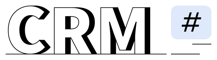 CRM text next to a metadata tag icon symbolizing customer management, data analytics, or digital tools. Ideal for business, technology, marketing, strategy, analytics, branding and simple landing