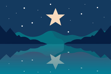 Obraz premium Breathtaking Star Filled Sky Reflected Over a Calm Lake Vector illustration Background