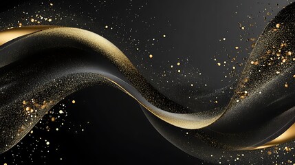 Abstract design with flowing black and gold curves.