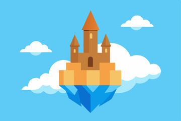 Fototapeta premium Dreamlike Floating Castle Above the Clouds 4K Vector illustration Background