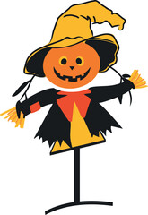 Vector illustration of a scarecrow on white background. Classic rural figure used in farming to scare birds. Great for autumn themes, harvest visuals, folklore, and symbolic meanings like solitude or 