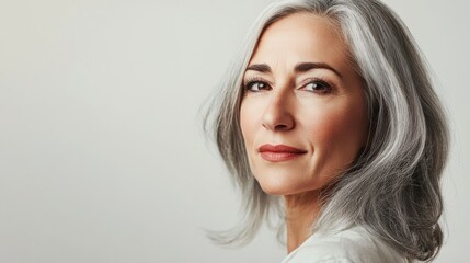 Naklejka premium Elegant Portrait of a Mid-Adult Woman on White Background