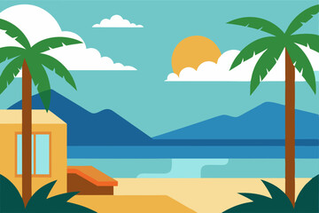 Obraz premium Relaxing Ocean View from Luxury Tropical Resort Vector illustration Background
