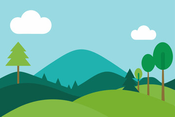 Fototapeta premium Simple Minimal Nature Hills and Trees Wallpaper Vector illustration Background