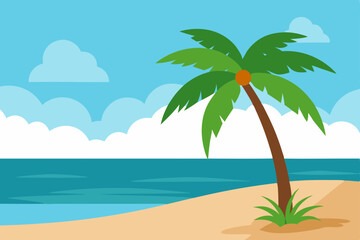 Obraz premium Idyllic Paradise Beach with Palm Tree Shade Vector illustration Background
