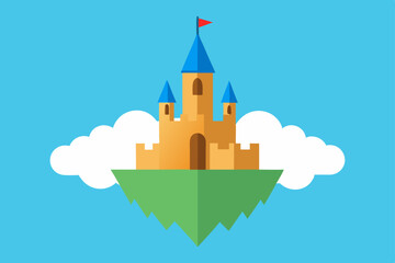 Fototapeta premium Whimsical Floating Castle Above the Clouds 4K Vector illustration Background
