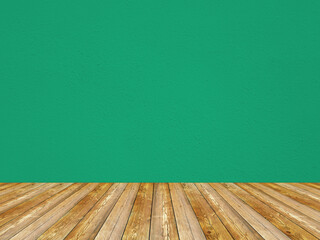 Empty interior painted on solid green color.