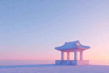 Naklejka premium 3d-rendered korean temple gate at dawn stands gracefully casting subtle shadows minimalistic design