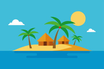 Luxury Island Resort with Stunning Ocean View Wallpaper Background Vector Illustration Background