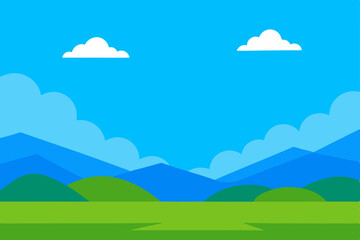 Simple Clean Nature Landscape Wallpaper with Bright Blue Sky Vector Illustration Background
