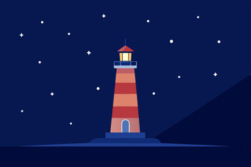 Iconic Lighthouse Standing Tall Under a Starry Night Sky Wallpaper Vector Illustration Background