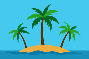 Beautiful Palm Trees on Tropical Seaside Island 4K Wallpaper Vector Illustration Background