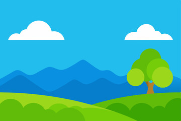 Fototapeta premium Simple Clean Nature Landscape Wallpaper with Bright Blue Sky Vector Illustration Background