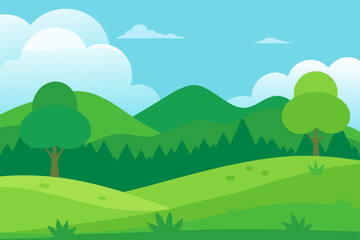 Fototapeta premium Serene Tranquil Green Meadow Nature Landscape Background Vector Illustration Background