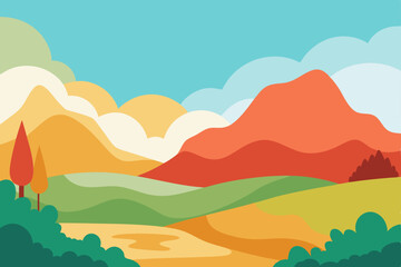 Colorful Abstract Watercolor Painting of Nature Landscape Vector Illustration Background