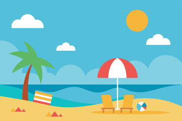 Obraz premium Fun Summer Holiday Beach Scene Vector Background Illustration Vector Illustration Background