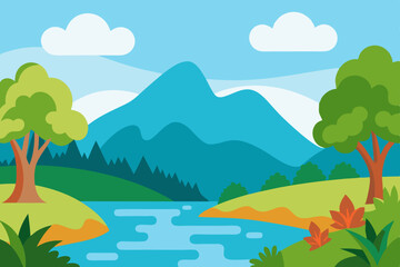 Obraz premium Artistic Watercolor Painting of Peaceful Nature Scene Wallpaper Vector Illustration Background