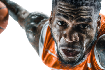 Closeup portrait of a sweating athlete during intense action