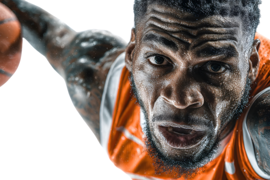 Closeup portrait of a sweating athlete during intense action