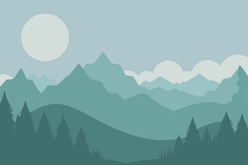 Fototapeta premium Ethereal Morning Fog Shrouding Nature Landscape Wallpaper Vector Illustration Background