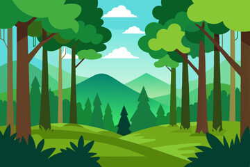 Beautiful Scenic Forest Wallpaper Background Bathed in Bright Daylight Vector Illustration Background