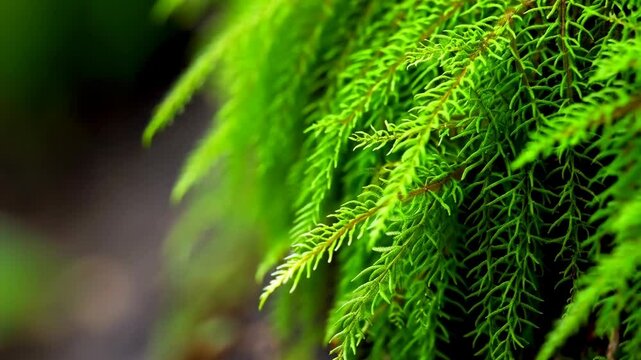 Lush green moss cascades down a textured surface, creating a vibrant and organic natural element and an immersive botanical experience.