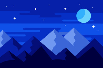 Obraz premium Serene Blue Night Sky Filled with Stars Over Majestic Mountains Wallpaper Vector Illustration Background