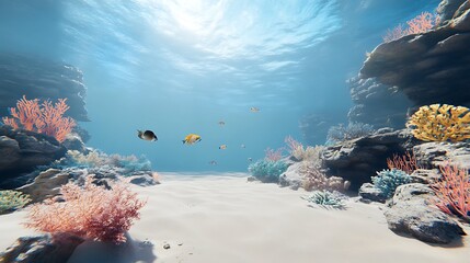 Tropical Reef with Fish, and Ocean Scene.