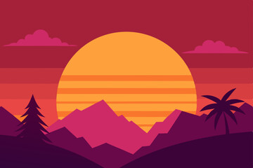 Obraz premium Vibrant Anime Style Sunset with Peaceful Nature View Wallpaper Vector Illustration Background