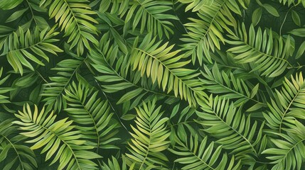 Lush Green Tropical Leaves Background Featuring Various Shapes and Textures for Nature and Gardening Themes