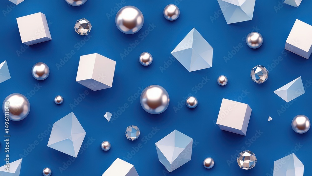 Poster a captivating display of various geometric shapes including cubes pyramids and spheres all set again