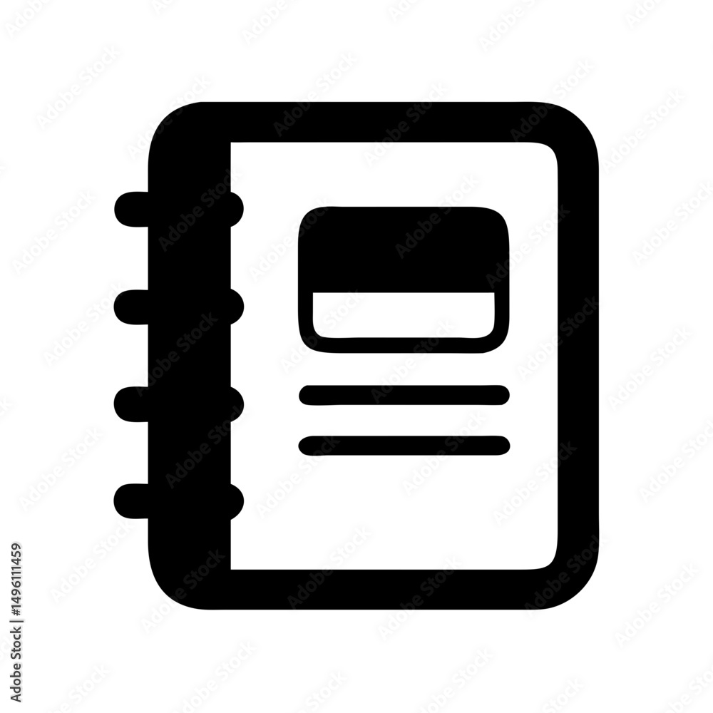 Poster black and white vector icon of a spiral notebook for notes and organization planning tool