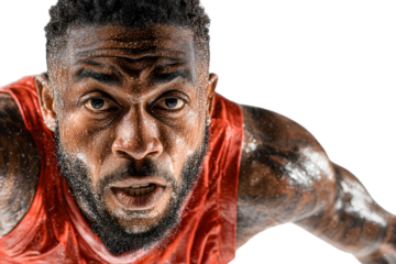 Closeup portrait of a sweaty athlete in action