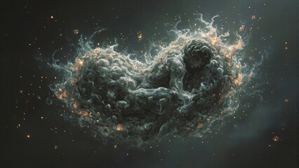 Obraz premium Experience inner peace with this surreal image of a figure floating in space amid glowing emotion orbs Perfect for introspective concepts