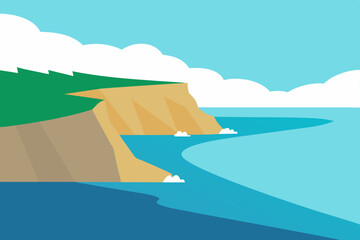 Naklejka premium Breathtaking Coastal Cliff View with Azure Clear Water Vector Illustration Background