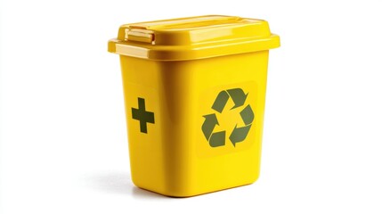Medical waste disposal container filled with various medical tools in a clean setting for safe waste management