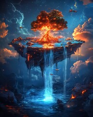 Fiery Tree of Life on a Floating Island