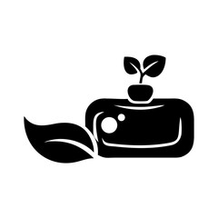 Illustration of a plant growing in a container with a leaf for nature and environment concept