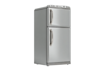 PNG Vintage silver refrigerator with dual doors and chrome accents