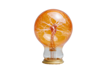 PNG Human silhouette with veins inside glowing orange light bulb