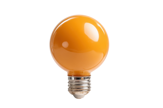 PNG Orange light bulb with silver base against white background