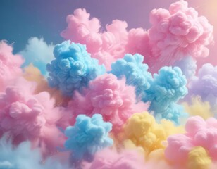 Obraz premium Fuzzy pink blue yellow blend, celestial cotton candy effect, calming wallpaper , digital, whimsical, background