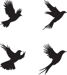 Obraz premium This artwork is digitally enhanced using AI and manually edited for quality. Flying Bird Silhouettes - Set of Four Black Bird Illustrations in Flight.