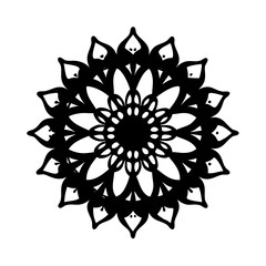 Downloadable black and white floral mandala vector design element for coloring page and tattoo art